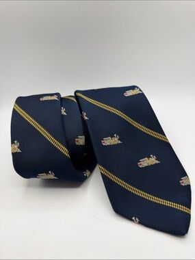 Smithsonian Institution Vintage Olomana Train Track Silk Blend Novelty Tie Navy